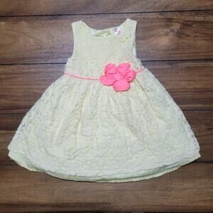 Cherokee Yellow Lace Toddler Springtime Sleeveless Dress w/ Pink Flower - ize 2T